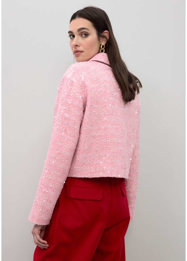 Straight Tweed Jacket with Sequins