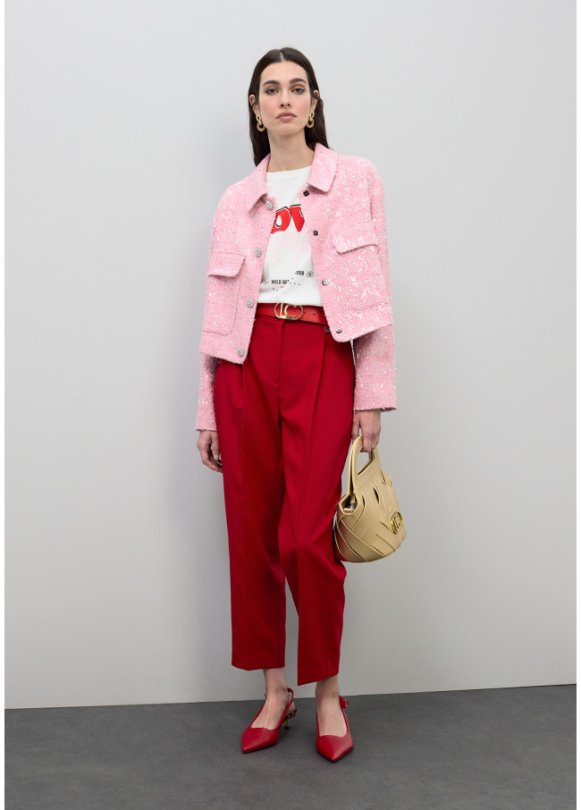 Straight Tweed Jacket with Sequins