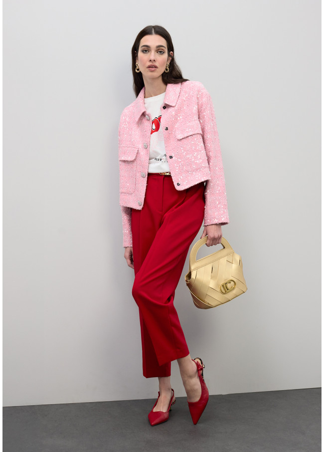 Straight Tweed Jacket with Sequins