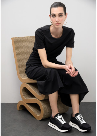 Bicolor Platform Sneaker in Combined Fabrics and Leather Details