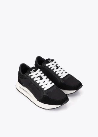 Bicolor Platform Sneaker in Combined Fabrics and Leather Details