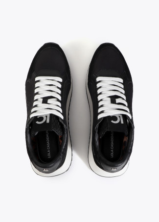 Bicolor Platform Sneaker in Combined Fabrics and Leather Details