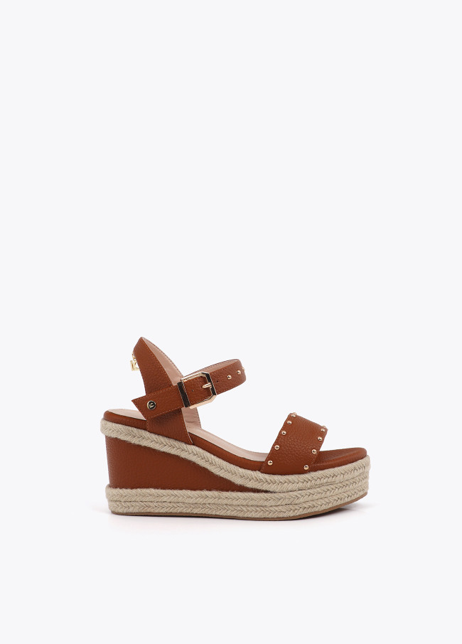 Wedge with Raffia Effect Sole and Metallic Details