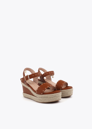 Wedge with Raffia Effect Sole and Metallic Details