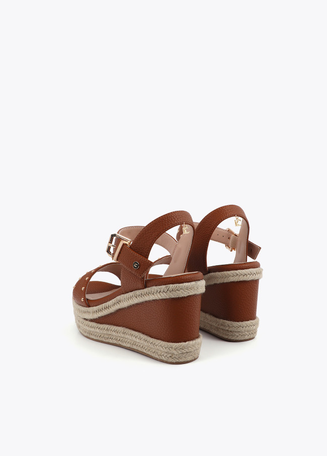 Wedge with Raffia Effect Sole and Metallic Details
