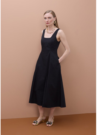 Robe Ajustée en Popeline à Bretelles