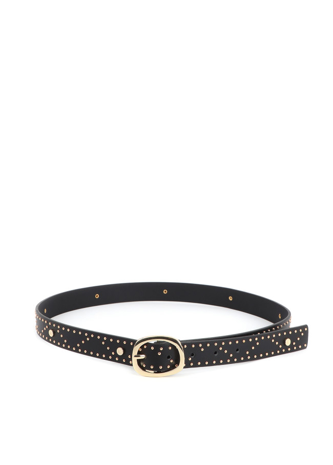 Belt with Logo-Stamped Studs and Metallic...