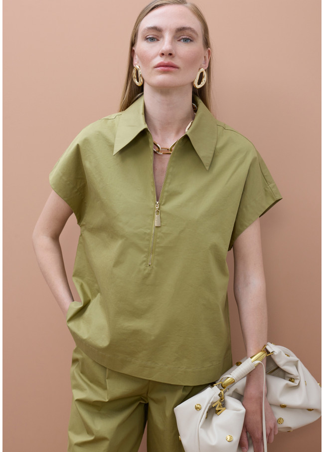 Camicia scollo a V con zip