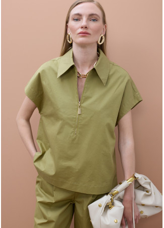 Camicia scollo a V con zip