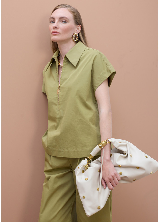 Camicia scollo a V con zip