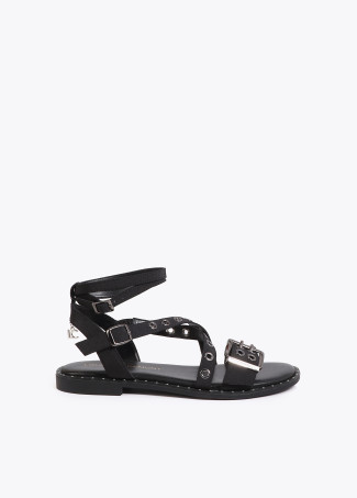 Flat Sandal with Strap Detail and Custom Buckles