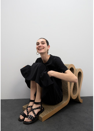 Flat Sandal with Strap Detail and Custom Buckles