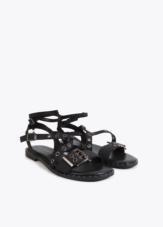 Flat Sandal with Strap Detail and Custom Buckles