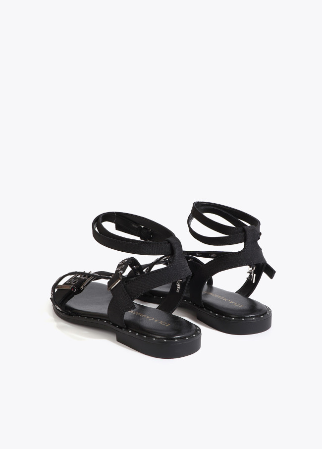 Flat Sandal with Strap Detail and Custom Buckles