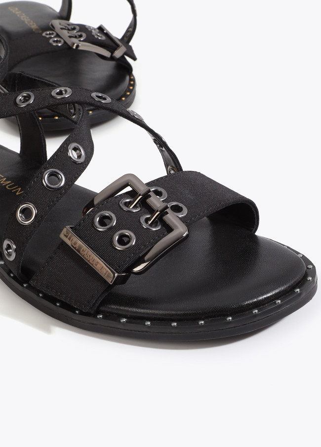 Flat Sandal with Strap Detail and Custom Buckles