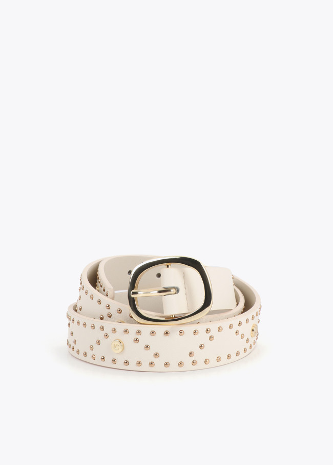 Belt with logo-embossed studs and metallic...
