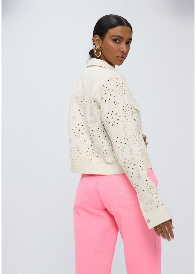 Giacca in stile denim in twill con ricamo inglese