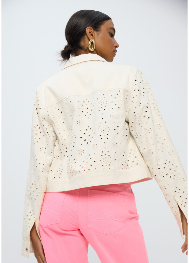 Twill Denim-style Jacket with Broderie Anglaise