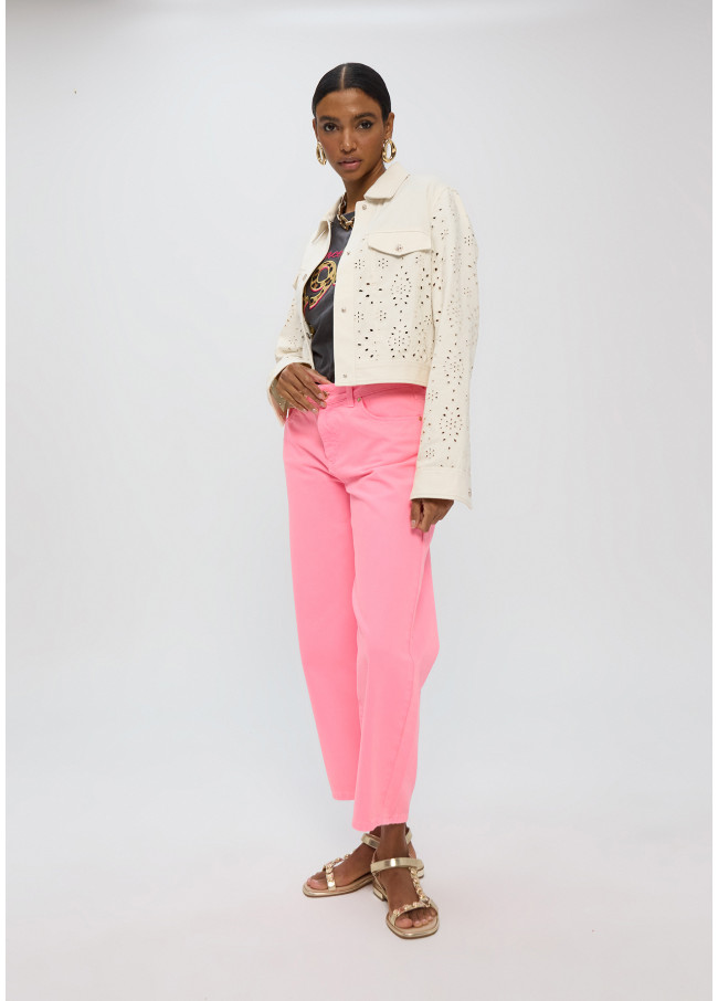 Twill Denim-style Jacket with Broderie Anglaise