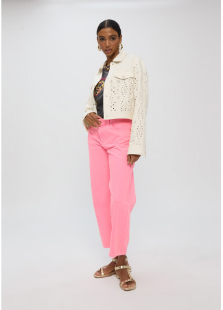 Giacca in stile denim in twill con ricamo inglese