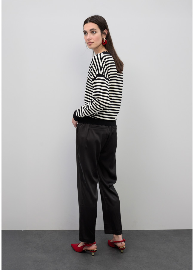 Bicolor Stripe V-Neck Sweater