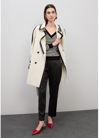 Suéter de riscas bicolor com decote em V