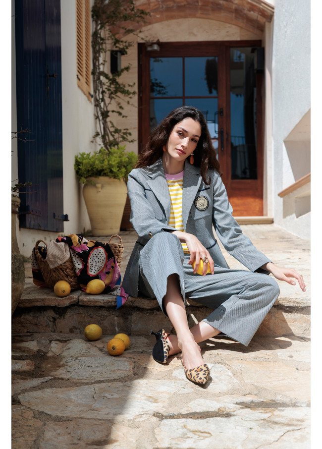 Tailored Striped Blazer with Crest on Pocket