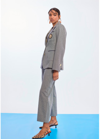 Tailored Striped Blazer with Crest on Pocket