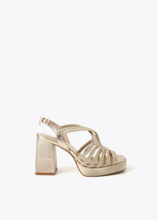 Metallic Sandalette mit geflochtenen Riemen