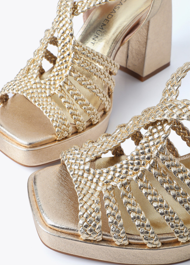 Metallic Heel Sandal with Braided Straps