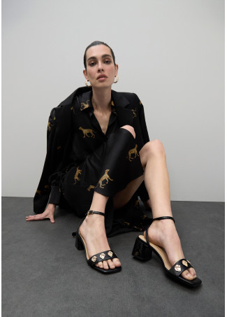 Heeled Sandal with Metallic Embellishments