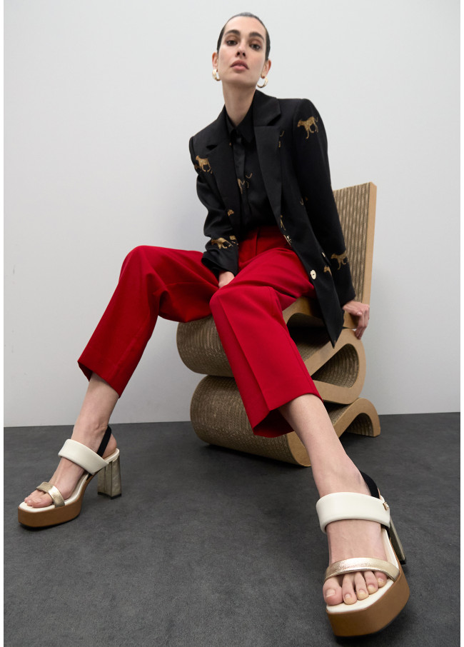 Tricolor Strap Heel Sandal