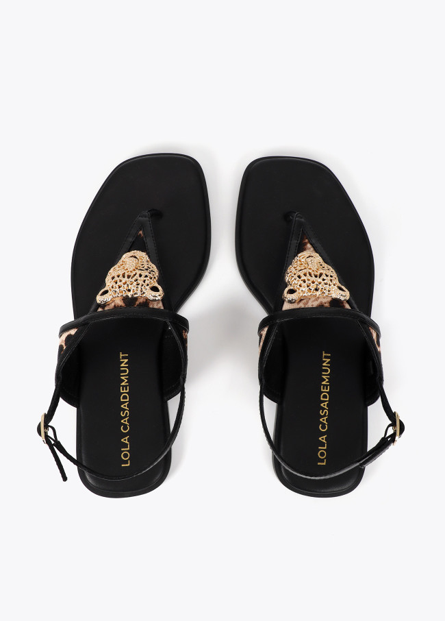 Flat Sandal with Animal Print and Metallic Detail