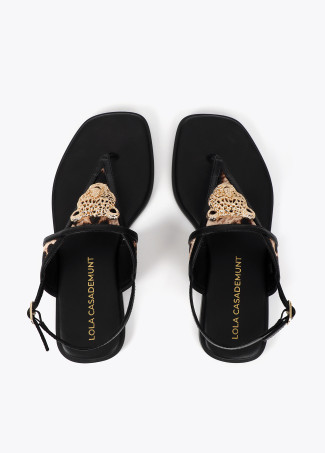 Flat Sandal with Animal Print and Metallic Detail