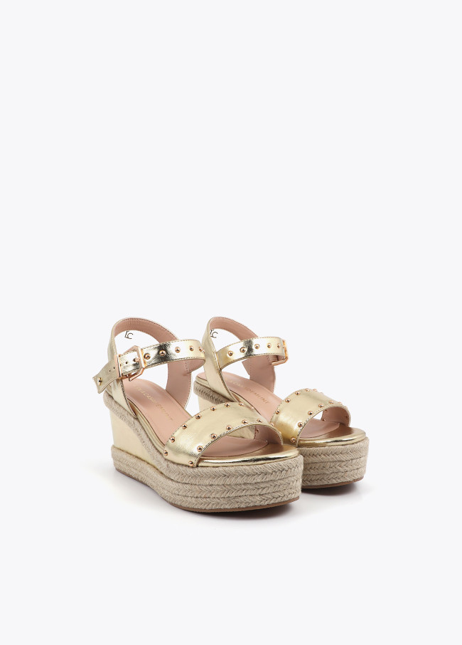 Wedge with Rattan-Effect Sole and Metallic Details