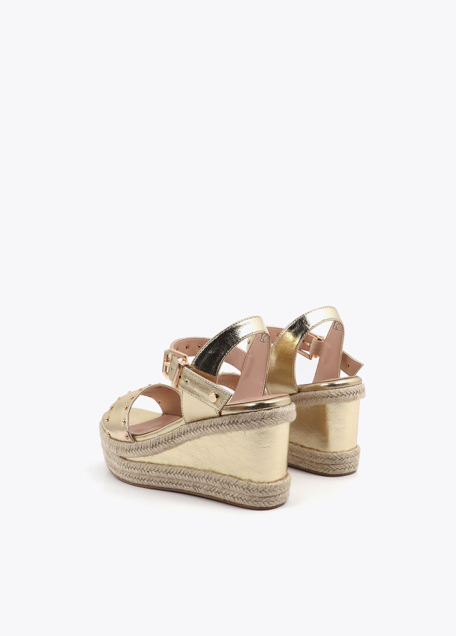 Wedge with Rattan-Effect Sole and Metallic Details
