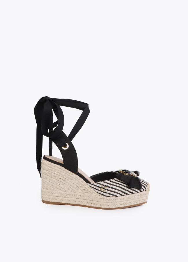 Striped Canvas Wedge with Ribbon Detail
