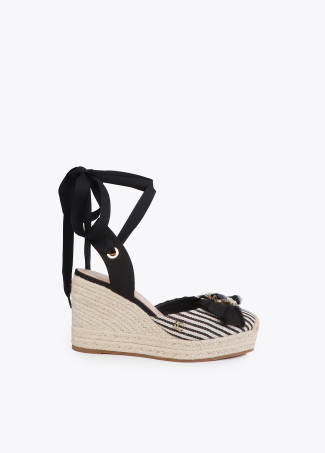Striped Canvas Wedge with Ribbon Detail