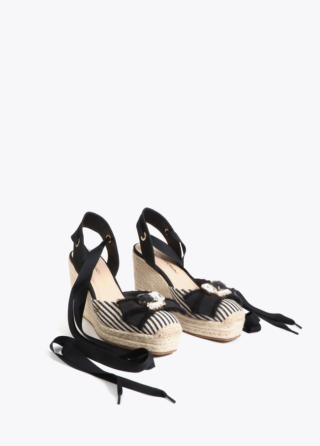 Striped Canvas Wedge with Ribbon Detail