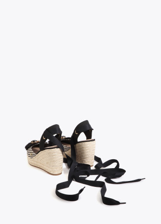 Striped Canvas Wedge with Ribbon Detail