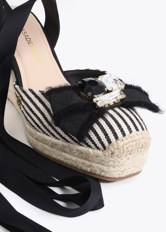 Striped Canvas Wedge with Ribbon Detail