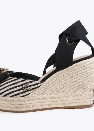 Striped Canvas Wedge with Ribbon Detail