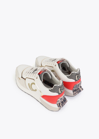 Baskets à plateforme tricolore en tissus combinés et détails en cuir