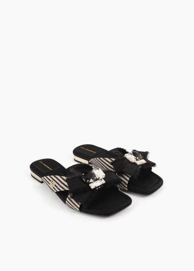 Flat Stripe Canvas Sandal with Bow Detail