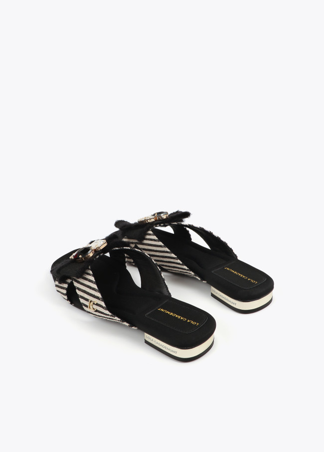 Flat Stripe Canvas Sandal with Bow Detail