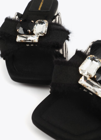 Sandale Plate Rayée en Toile avec Détail Nœud