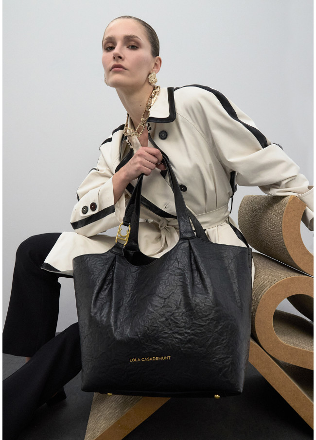 Pleated Shopper with Logo Handle