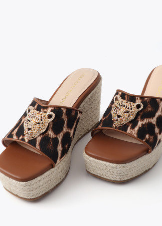 Leopard Print Wedges with Metallic Detail