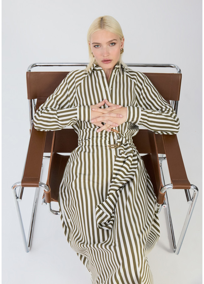 Striped Poplin Shirt Dress with Belt