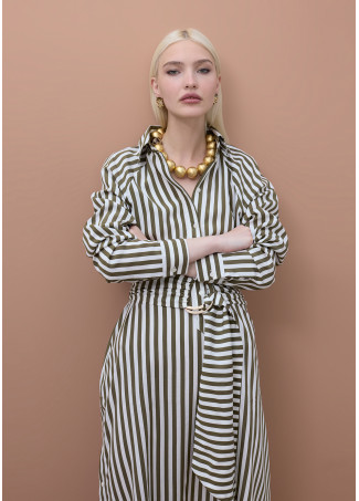 Striped Poplin Shirt Dress with Belt